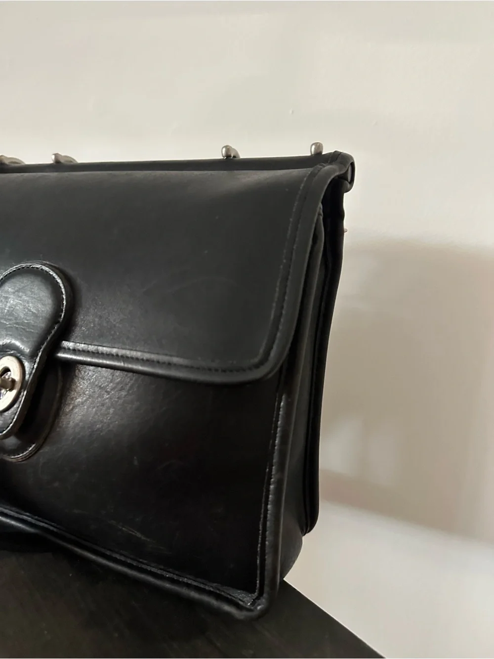 Classic Black Leather Crossbody Satchel - Unbranded